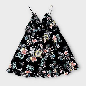 Free People Corduroy Mini Dress Navy Floral Ruffle Hem Sundress Boho Sz M